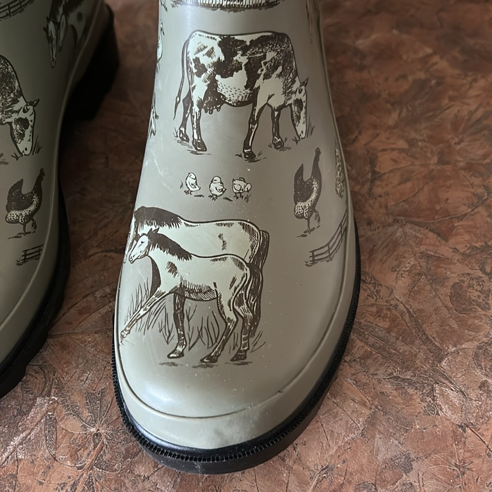 Green Farm Print Rain Boots - Picture 2 of 14